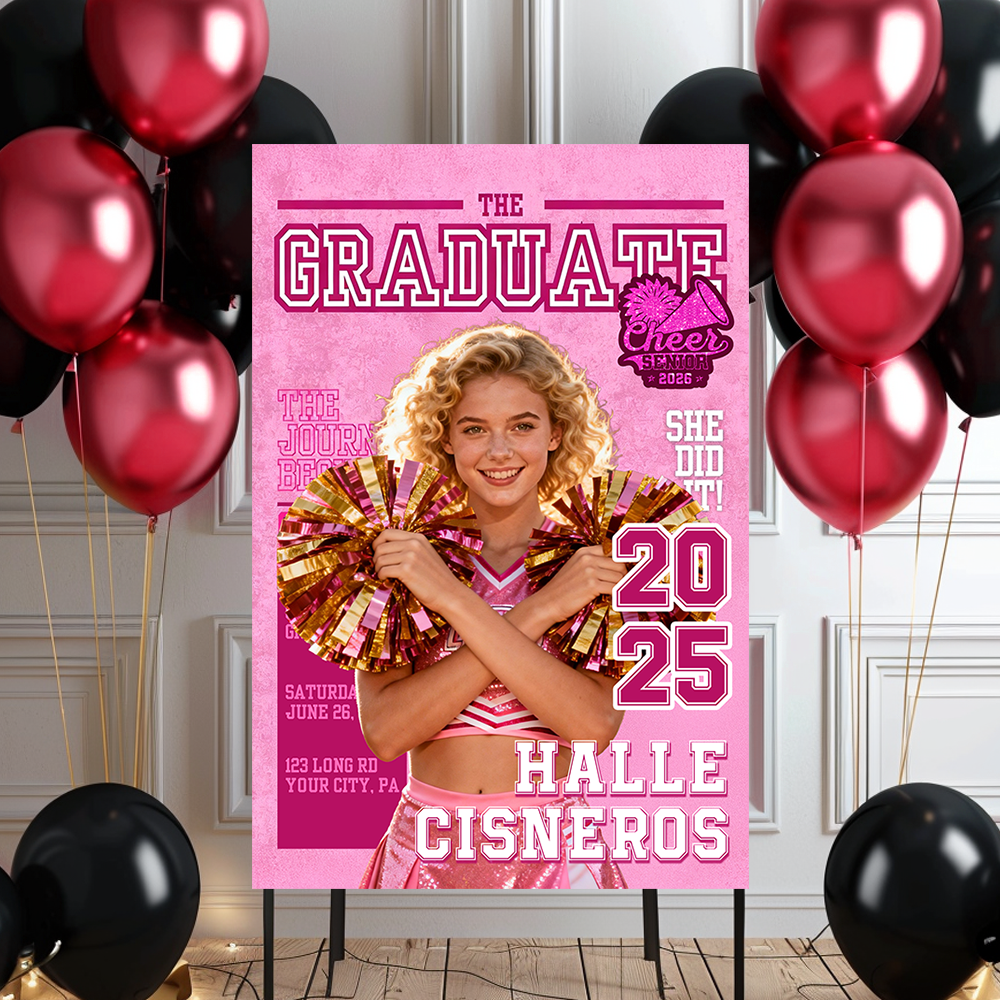 Cheerleading Class Of 2026 Welcome Sign - Custom Photo Grad Party Sign - Personalized Graduation Decoration