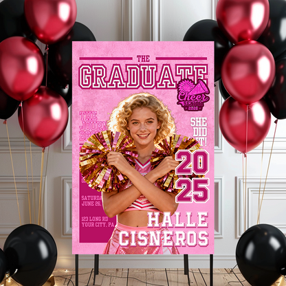 Cheerleading Class Of 2026 Welcome Sign - Custom Photo Grad Party Sign - Personalized Graduation Decoration
