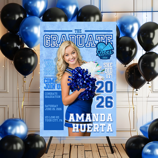 Cheerleading Class Of 2026 Welcome Sign - Custom Photo Grad Party Sign - Personalized Graduation Decoration