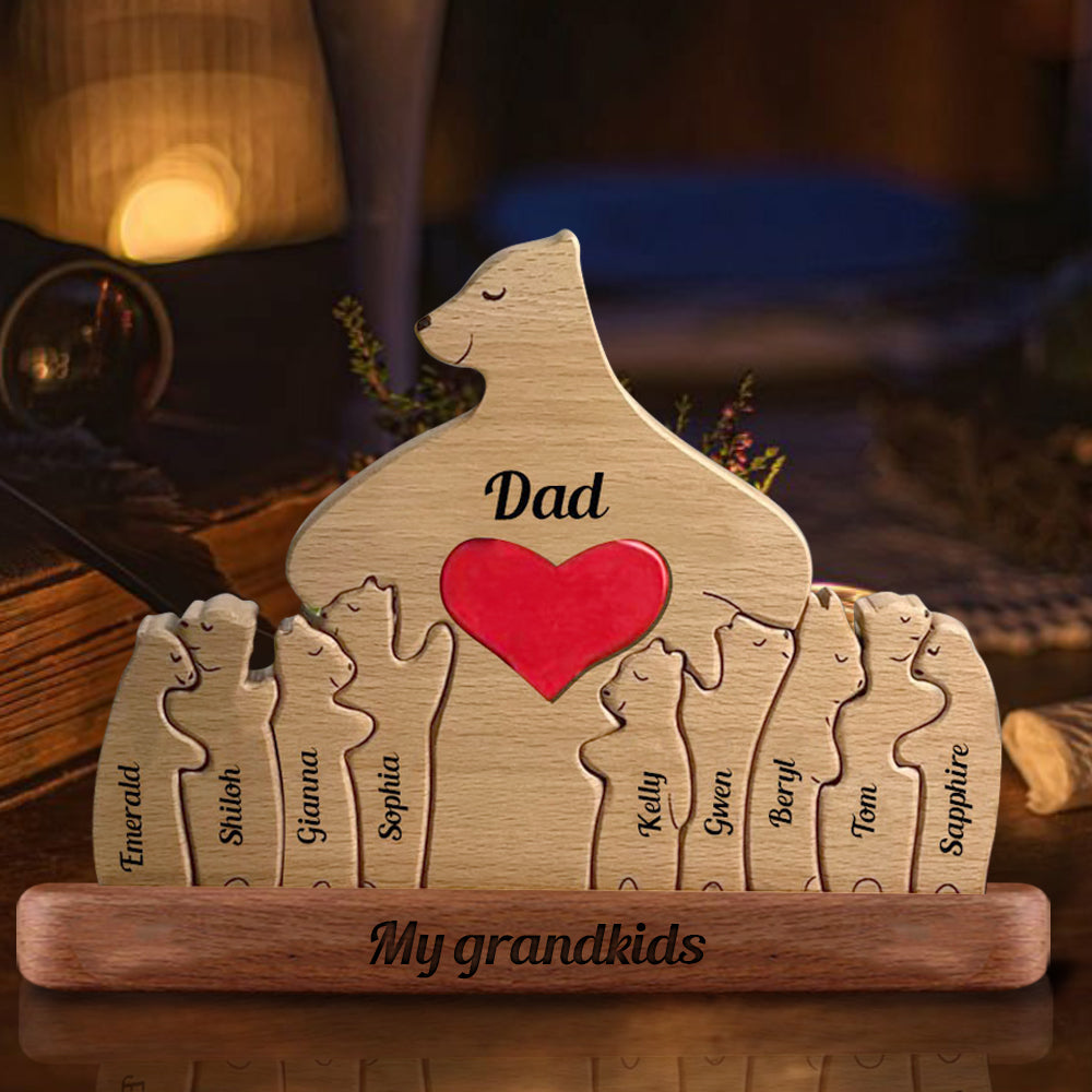 Wooden Bear Love Dad Mom Grandma - Puzzle Wooden Bears Family - Wooden Pet Carvings