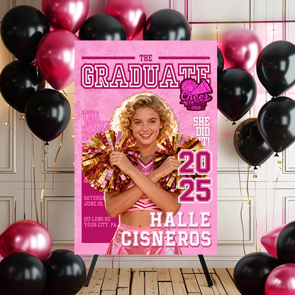 Cheerleading Class Of 2026 Welcome Sign - Custom Photo Grad Party Sign - Personalized Graduation Decoration