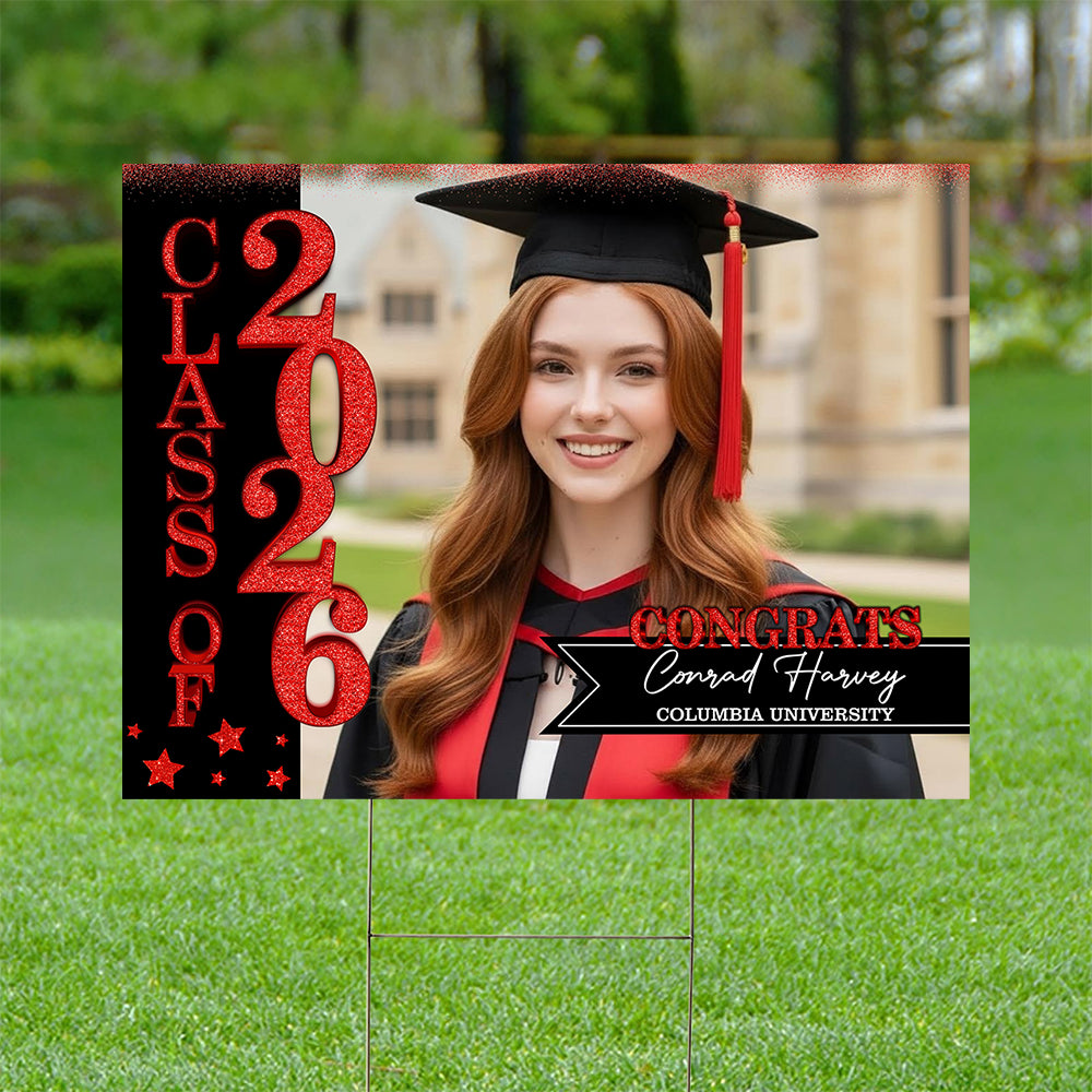 School Name Gold Class Of 2026, Graduation Gift - Personalized Graduation Lawn Sign With Stake