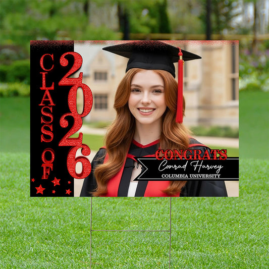 Personalized Graduation Lawn Sign With Stake, Gold Class Of 2026, Graduation Gift