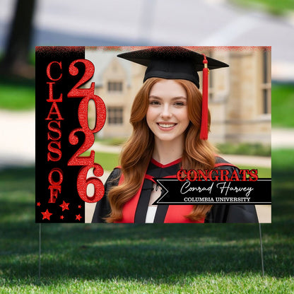 Personalized Graduation Lawn Sign With Stake, Gold Class Of 2026, Graduation Gift
