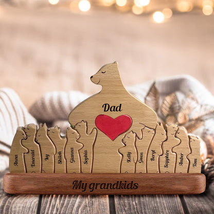 Wooden Bear Love Dad Mom Grandma - Puzzle Wooden Bears Family - Wooden Pet Carvings