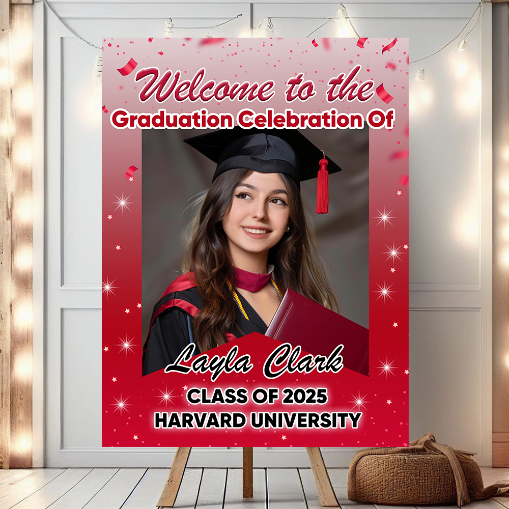 Custom Class Of 2025 Red Star - Graduation Party Welcome Sign - Custom Photo Grad Party Sign - Personalized Graduation Decoration - Graduation Poster