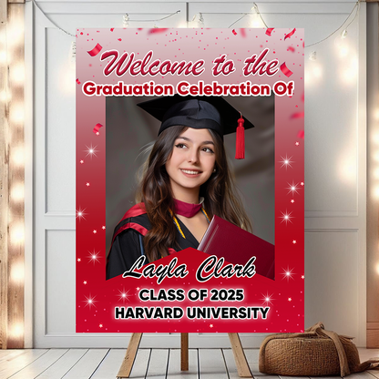 Custom Class Of 2025 Red Star - Graduation Party Welcome Sign - Custom Photo Grad Party Sign - Personalized Graduation Decoration - Graduation Poster