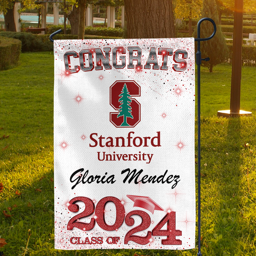 Custom School Logo Class Of 2025 Glitter Graduation Garden Flag, Perfect Gift for Graduates - Graduation Decoration