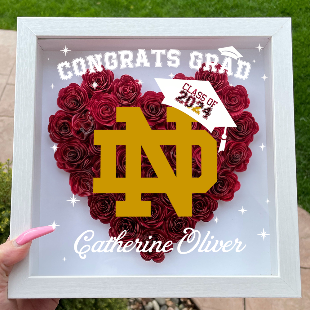 Graduation Class Of 2024 Heart Shaped Monogram Flower -  Personalized Flower Shadow Box