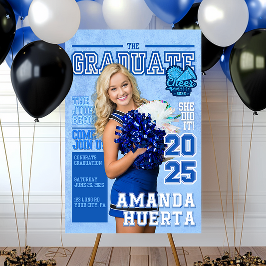 Cheerleading Class Of 2026 Welcome Sign - Custom Photo Grad Party Sign - Personalized Graduation Decoration