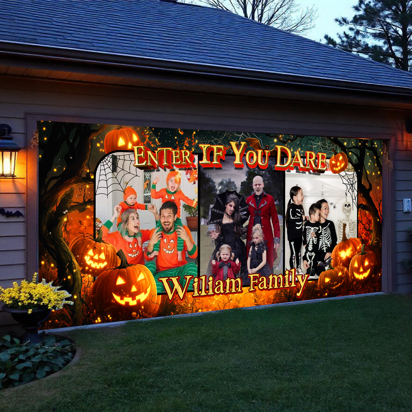 Custom Family Name Halloween Garage Door Decorations - Garage Door Banner Covers - Single Garage