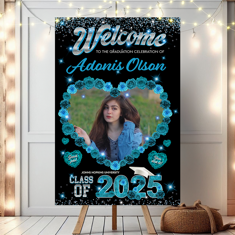 Rose Class Of 2025 Custom Photo - Graduation Party Welcome Sign - Custom Photo Grad Party Sign - Personalized Graduation Decoration - Graduation Poster