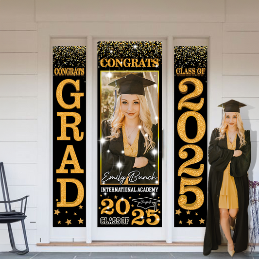 Front Door Banner 2025 With Pictures Class of 2025 - High School or College University for Graduation Door Banner for Front Door or Porch