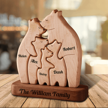 Full Size Personalized Wooden Bears Family - Puzzle Wooden Bears Family - Wooden Pet Carvings