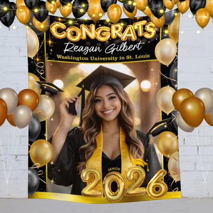 Ballons Graduation Backdrop - Custom Class of 2026 Graduation Party Backdrop - Personalized Backdrop Graduation Party