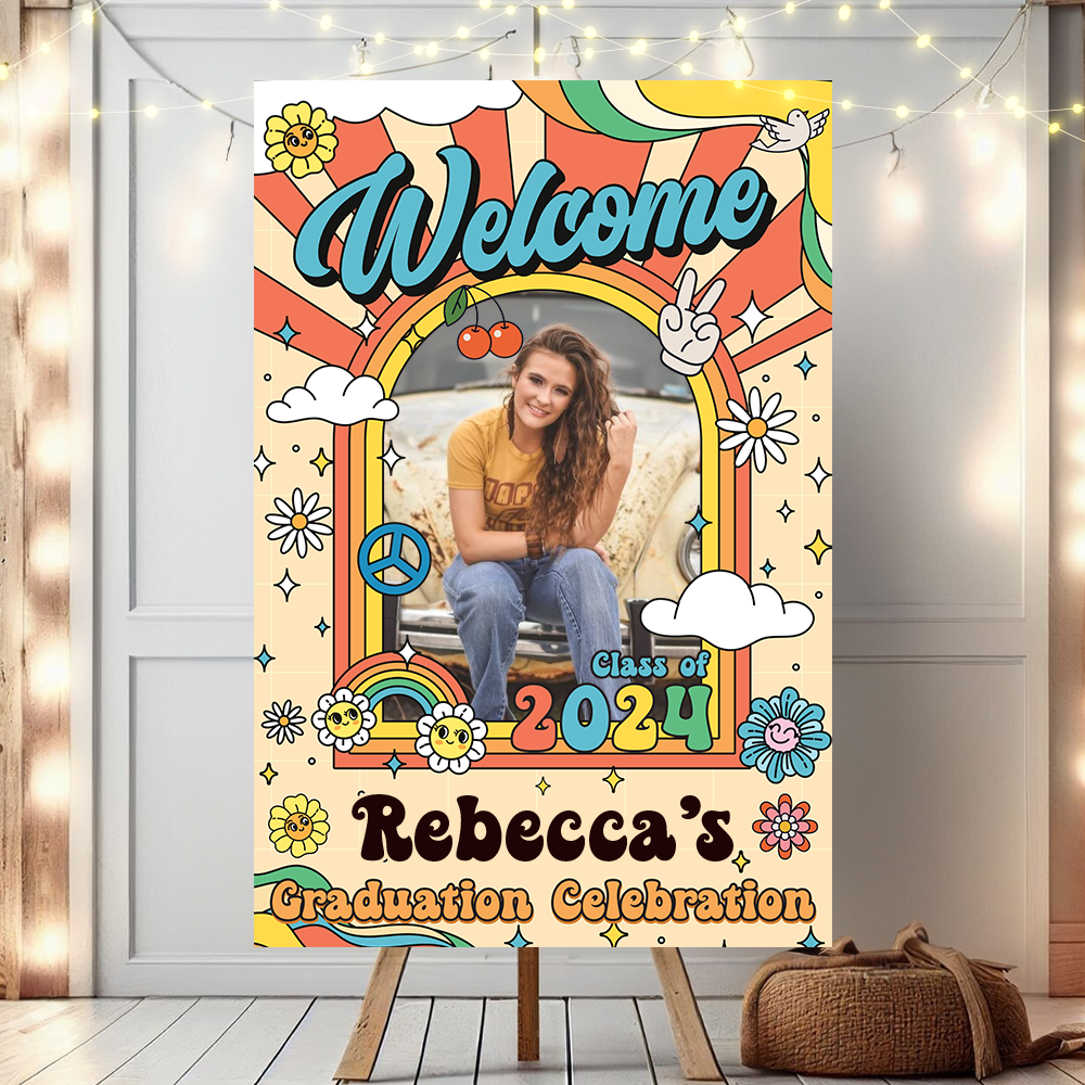 Retro Class Of 2024 - Graduation Party Welcome Sign - Custom Photo Grad Party Sign - Personalized Graduation Decoration