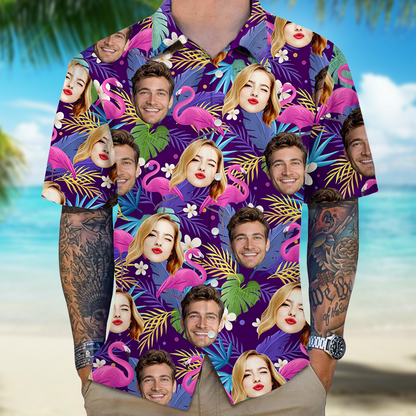 Customized Photo Neon Style Hawaiian Shirt for Man Woman - Personalized Hawaiian Shirt with Face - Custom Father's Day Gift for Dad