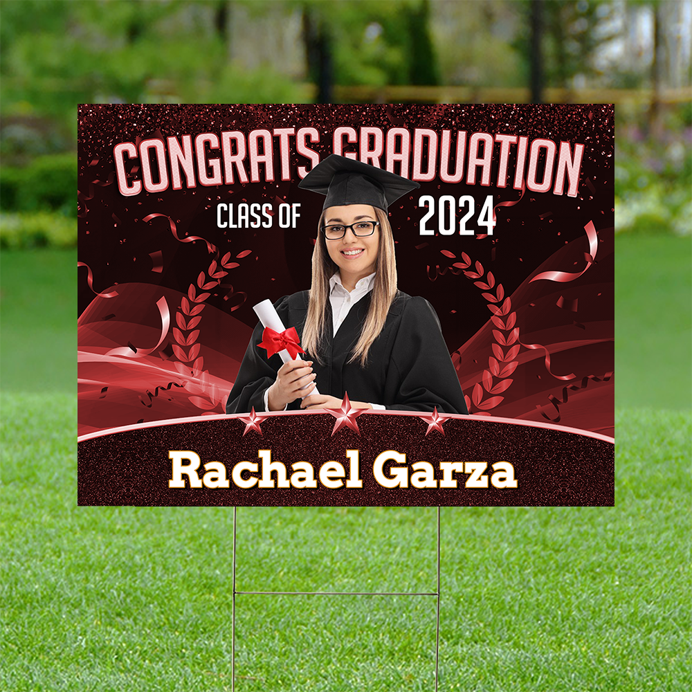 Glitter Star Congrats Class Of 2024, Graduation Gift - Personalized Graduation Lawn Sign With Stake