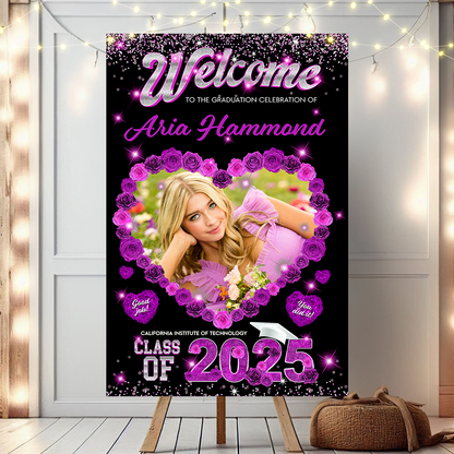 Rose Class Of 2025 Custom Photo - Graduation Party Welcome Sign - Custom Photo Grad Party Sign - Personalized Graduation Decoration - Graduation Poster