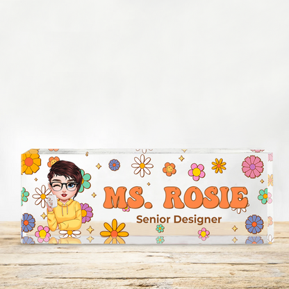 Teacher Desk Name Flowers Magic Teacher Name - Personalized Teacher Name Sign for Desk - Acrylic Desk Name Plate - Gift For Teacher