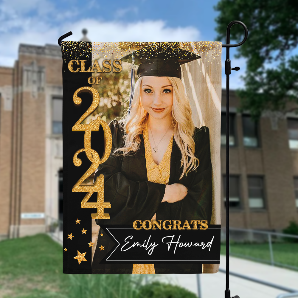 Custom Class Of 2024 Glitter Graduation Garden Flag, Perfect Gift for Graduates - Graduation Decoration