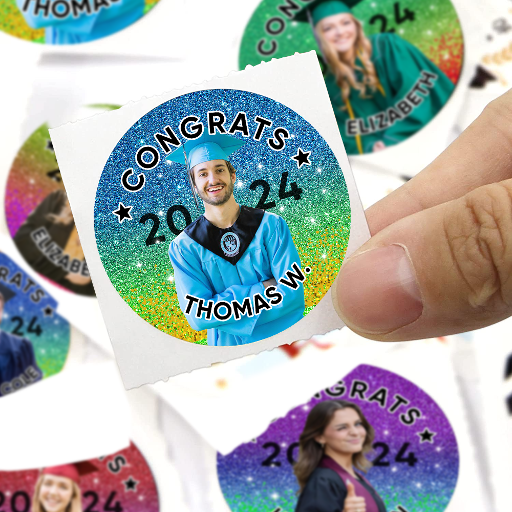 Glitter Style Congrats Graduation Gift Ideas Class Of 2024 - Perforated Roll Stickers - Graduation Decorations