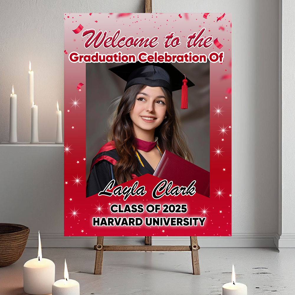 Custom Class Of 2025 Red Star - Graduation Party Welcome Sign - Custom Photo Grad Party Sign - Personalized Graduation Decoration - Graduation Poster