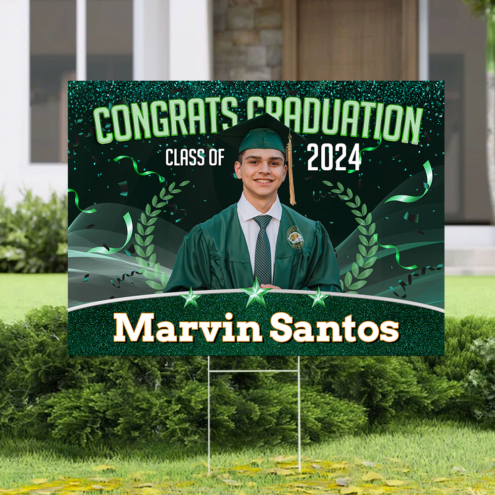 Glitter Star Congrats Class Of 2024, Graduation Gift - Personalized Graduation Lawn Sign With Stake