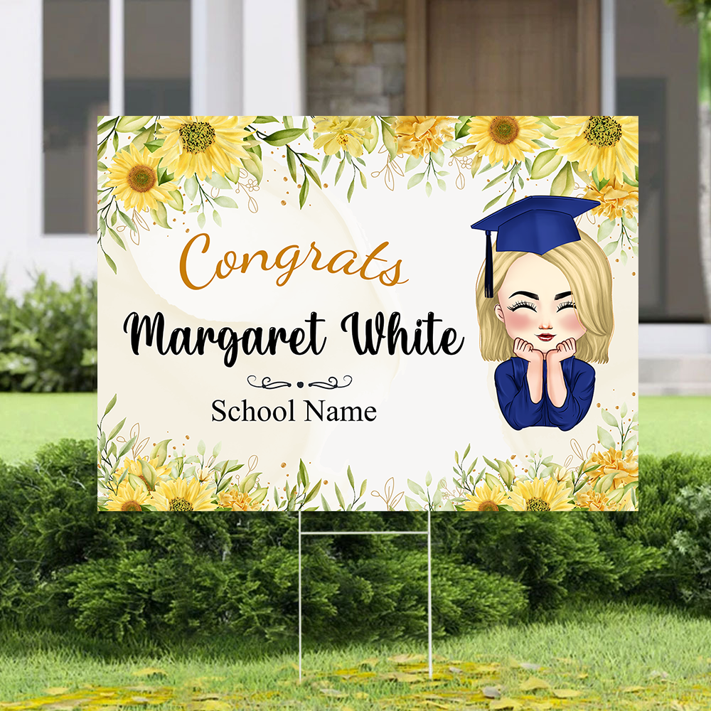 Congrats Class Of 2024 Sunflower, Graduation Gift - Personalized Graduation Lawn Sign With Stake