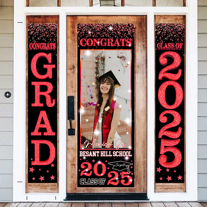 Front Door Banner 2025 With Pictures Class of 2025 - High School or College University for Graduation Door Banner for Front Door or Porch