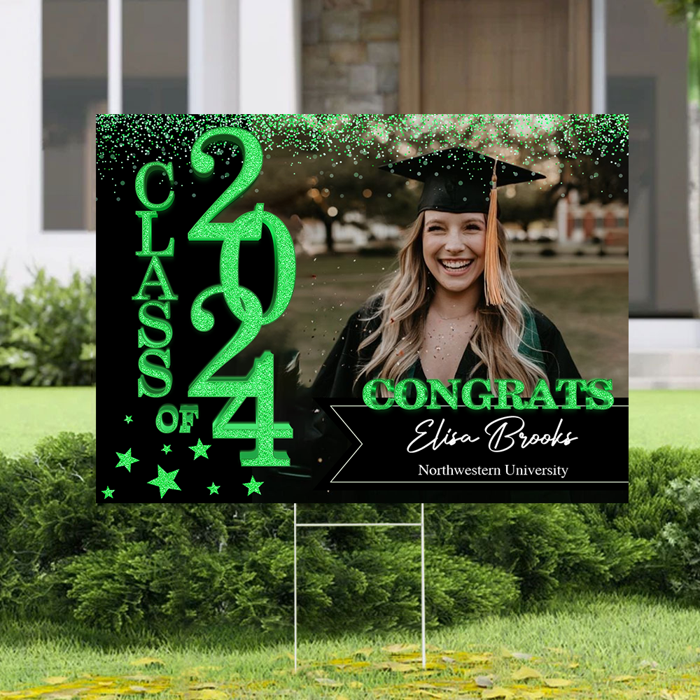 School Name Gold Class Of 2024, Graduation Gift - Personalized Graduation Lawn Sign With Stake