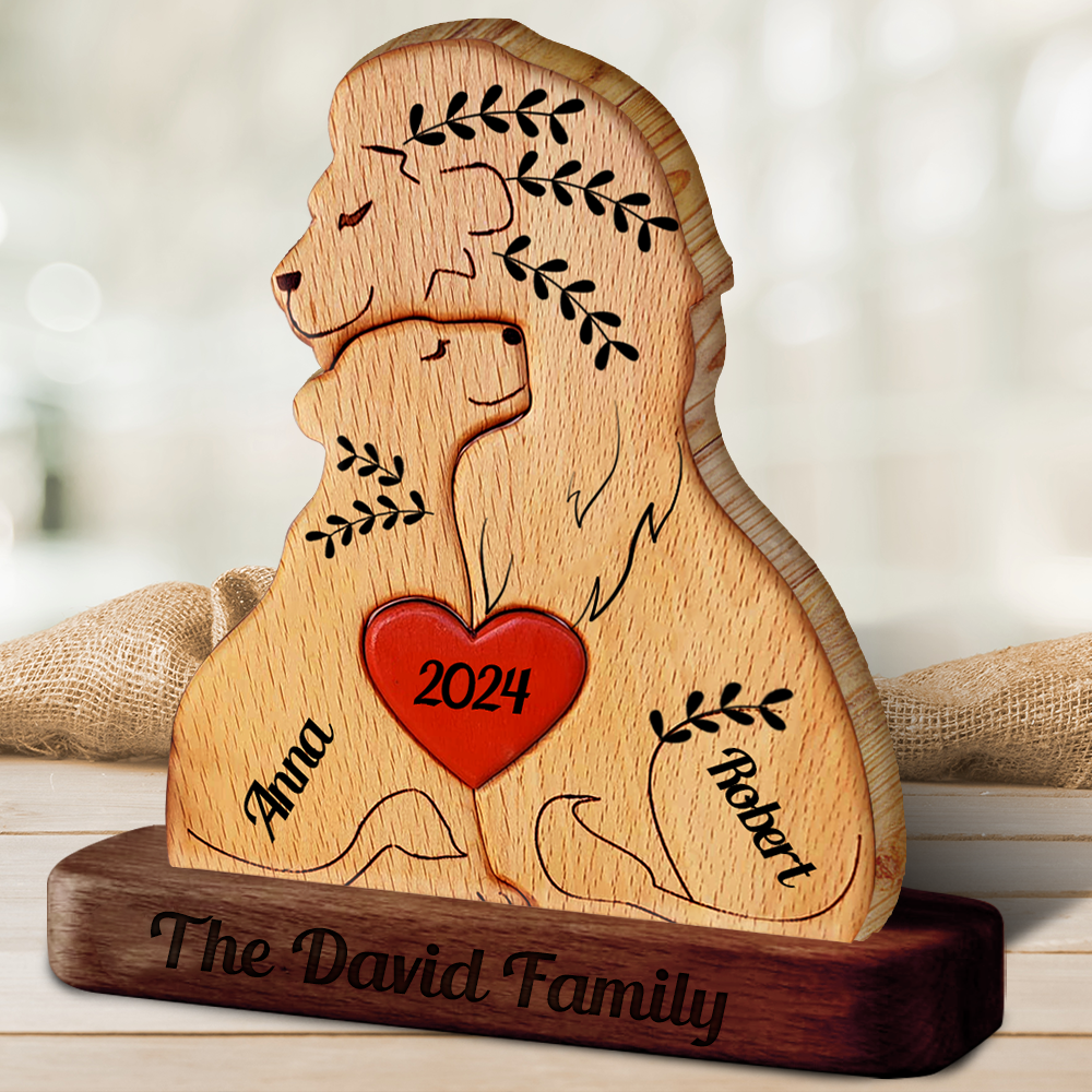 Married Lion Family Wooden Family - Puzzle Wooden Family - Wooden Pet Carvings