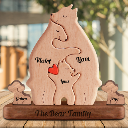 Wooden Bears Family Puzzle with Pets, Members Mini Dogs & Cats- Puzzle Wooden Bears Pet Family