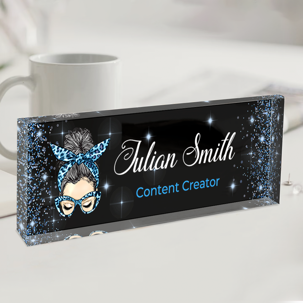 Glitter Desk Name Flowers Magic Teacher Name - Personalized Teacher Name Sign for Desk - Acrylic Desk Name Plate