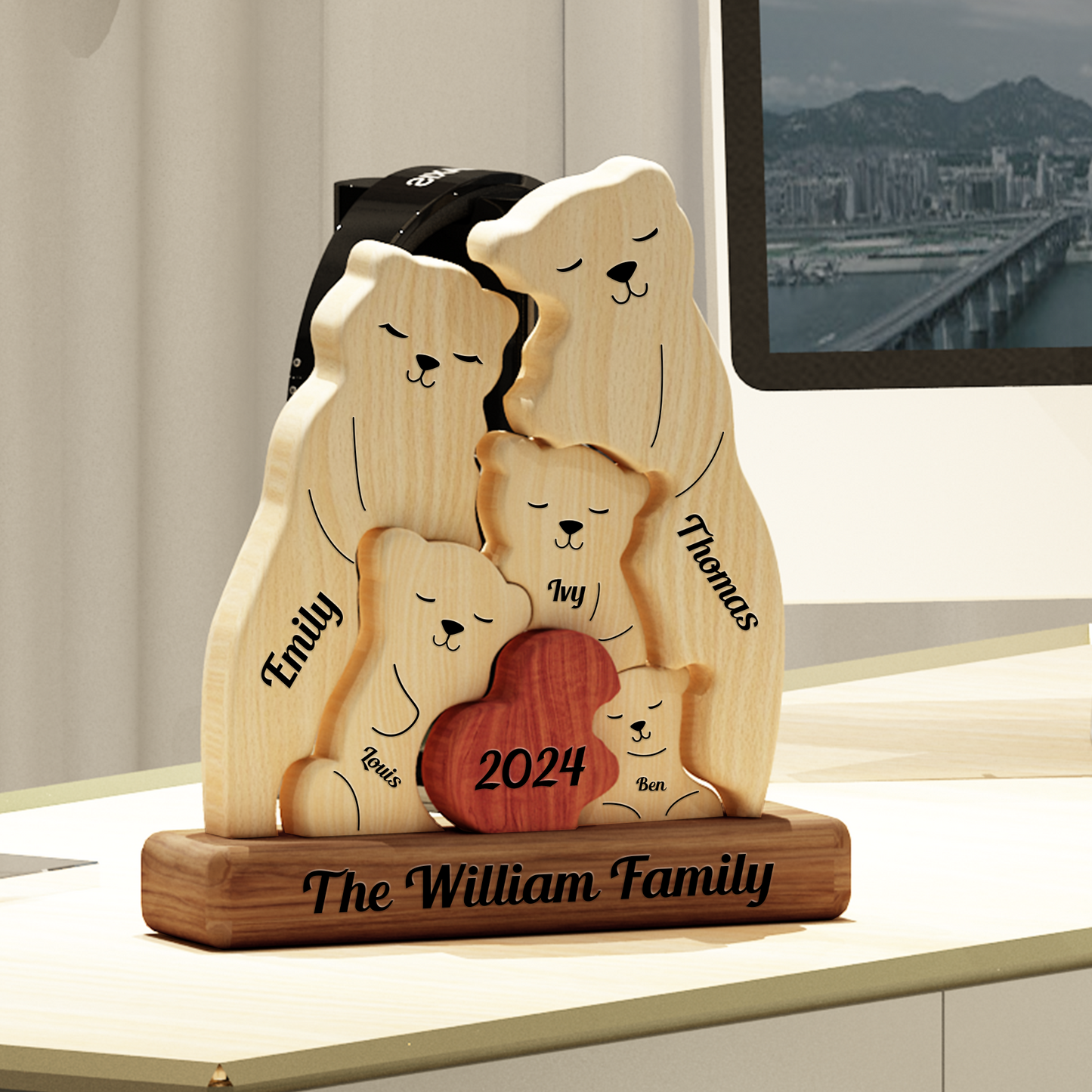 Teddy Bear Wooden Family - Puzzle Wooden Family - Wooden Pet Carvings