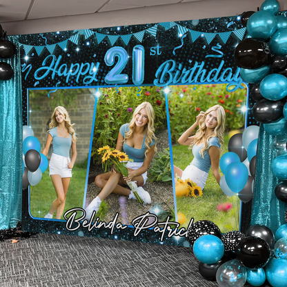 Glitter and Bubble Happy Birthday Party Backdrop - First Birthday Party - Personalized Custom Birthday Party Backdrop