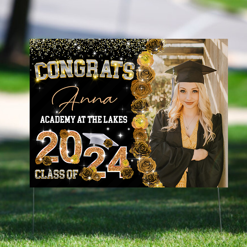 Rose Background Class Of 2024 Graduate, Graduation Gift - Personalized Graduation Lawn Sign With Stake