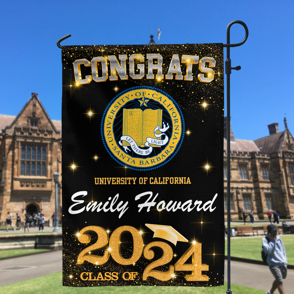 Custom School Logo Class Of 2024 Glitter Graduation Garden Flag, Perfect Gift for Graduates - Graduation Decoration