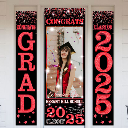 Front Door Banner 2025 With Pictures Class of 2025 - High School or College University for Graduation Door Banner for Front Door or Porch