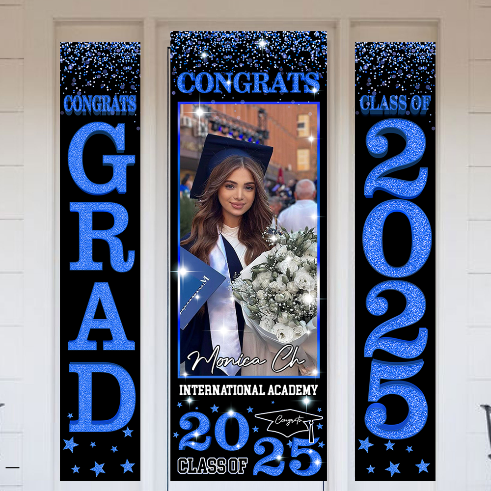 Front Door Banner 2025 With Pictures Class of 2025 - High School or College University for Graduation Door Banner for Front Door or Porch