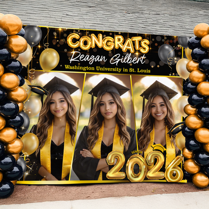 Ballons Graduation Backdrop - Custom Class of 2026 Graduation Party Backdrop - Personalized Backdrop Graduation Party