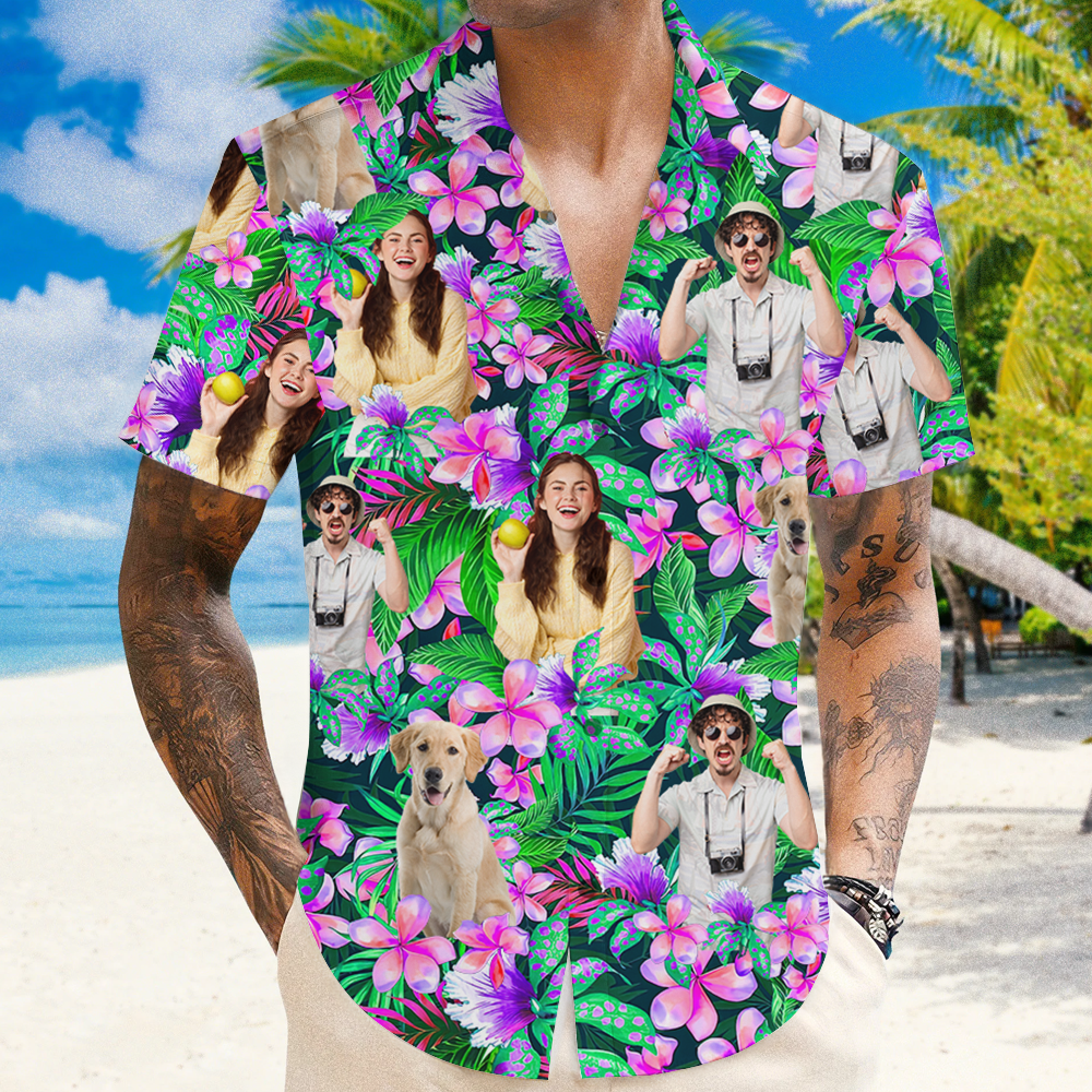 Personalized Flower Jungle Family Custom Photo Custom Name - Personalized Custom Hawaiian Shirt