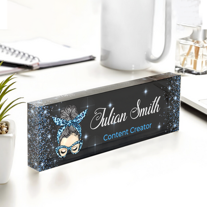 Glitter Desk Name Flowers Magic Teacher Name - Personalized Teacher Name Sign for Desk - Acrylic Desk Name Plate