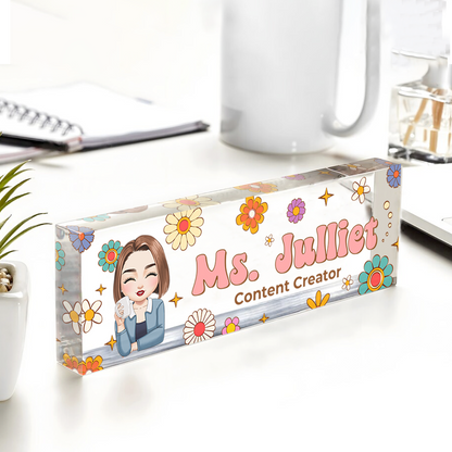 Custom Hippie Flowers Magic Teacher Name - Personalized Teacher Name Sign for Desk - Acrylic Desk Name Plate - Gift For Teacher