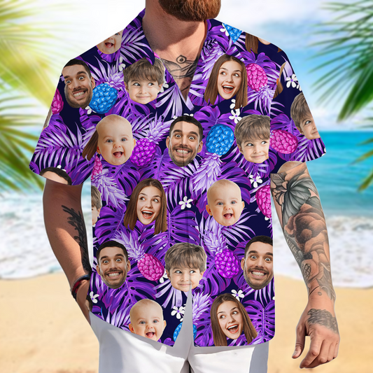 Customized Photo Neon Style Hawaiian Shirt for Man Woman - Personalized Hawaiian Shirt with Face - Custom Father's Day Gift for Dad