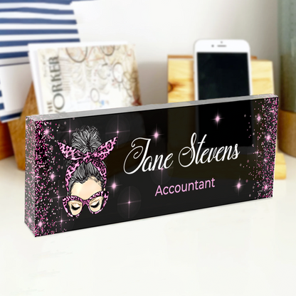 Glitter Desk Name Flowers Magic Teacher Name - Personalized Teacher Name Sign for Desk - Acrylic Desk Name Plate