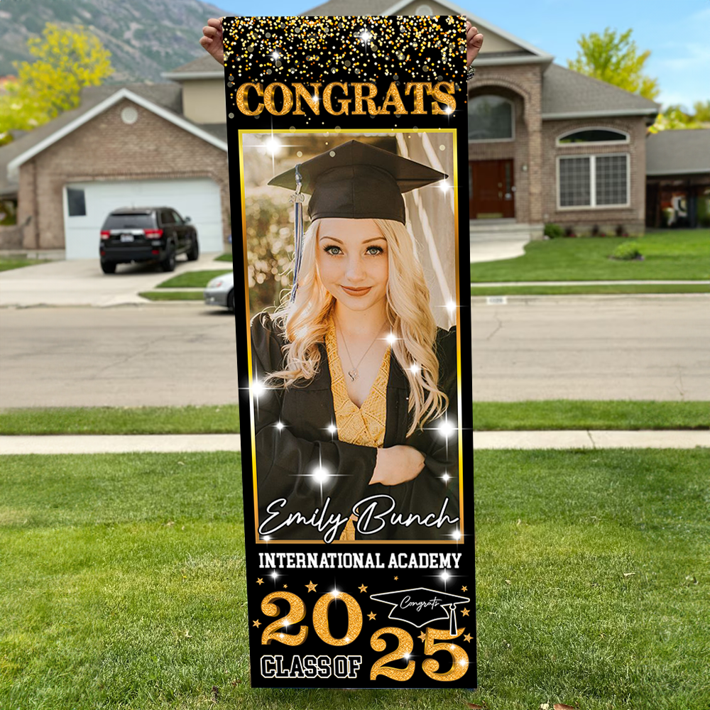 Front Door Banner 2025 With Pictures Class of 2025 - High School or College University for Graduation Door Banner for Front Door or Porch