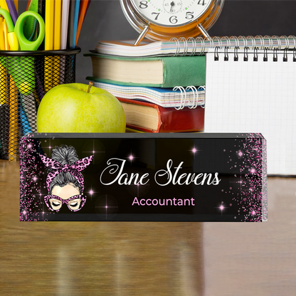 Glitter Desk Name Flowers Magic Teacher Name - Personalized Teacher Name Sign for Desk - Acrylic Desk Name Plate