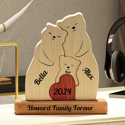 Teddy Bear Wooden Family - Puzzle Wooden Family - Wooden Pet Carvings