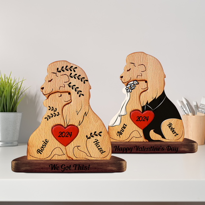 Married Lion Family Wooden Family - Puzzle Wooden Family - Wooden Pet Carvings